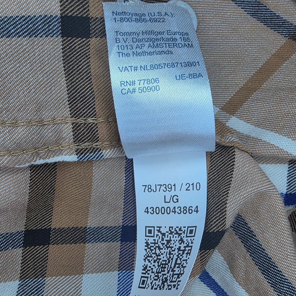 Tommy Hilfiger Plaid Button Down Shirt Mens Large Brown Slim Fit 78J7391 - Picture 8 of 8